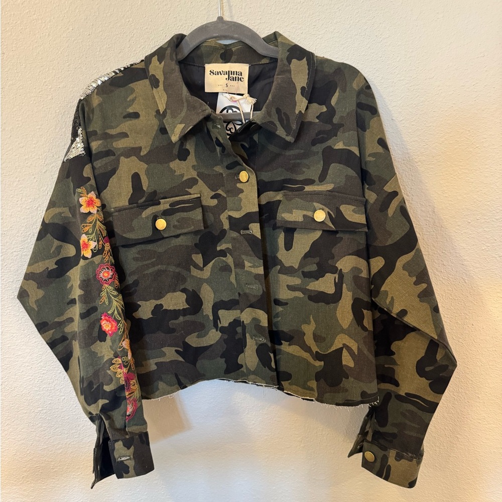 Savanna Jane Green Camouflage Jacket with Floral Details